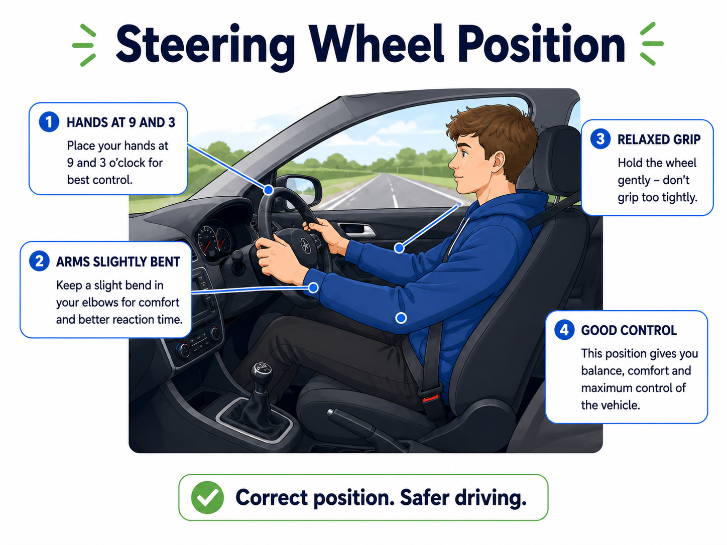 Correct steering wheel position