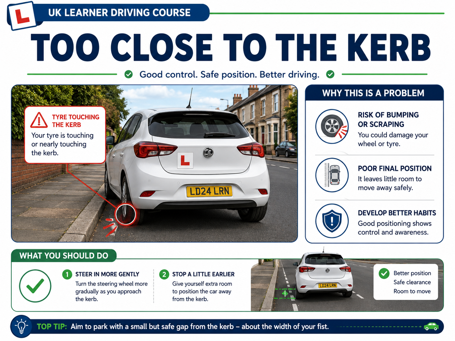 Stopping too close to the kerb