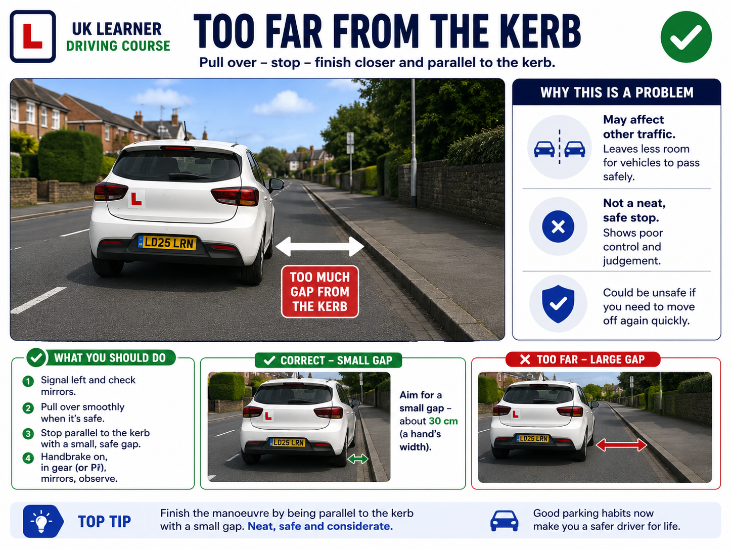 Stopping too far from the kerb