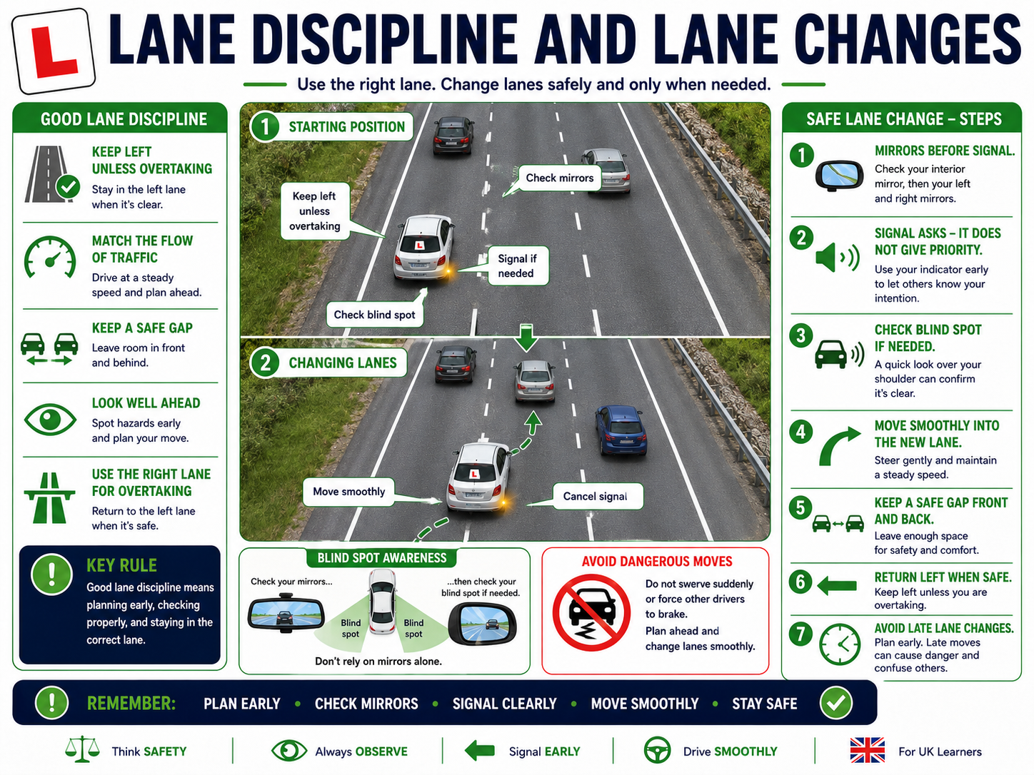 Lane discipline and lane changes guide